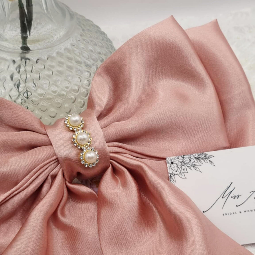 Evie Satin Bow | Silky Satin Bow with Pearls & Diamanté