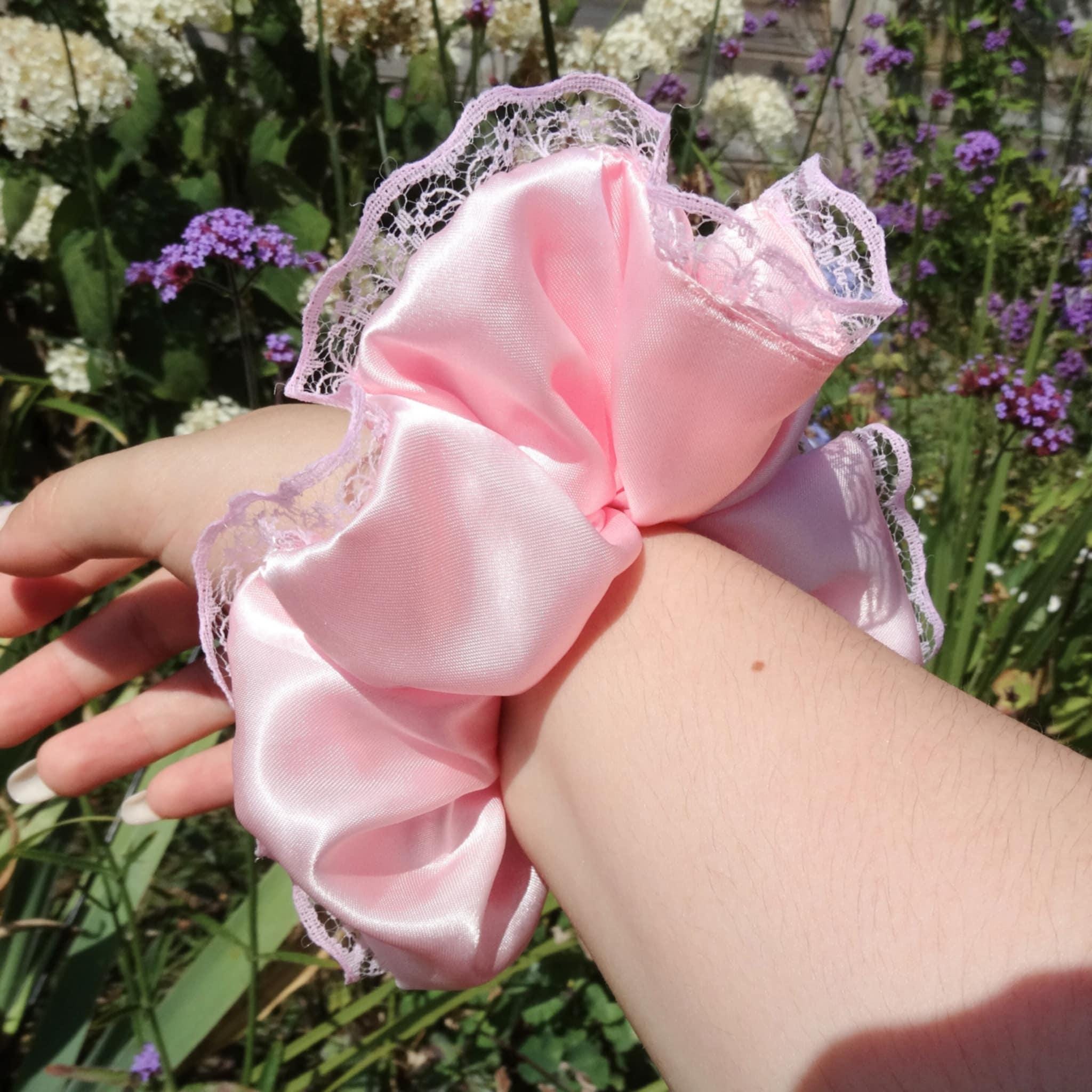 Blossom Satin Scrunchie | Delicate Pink with Lace Trim