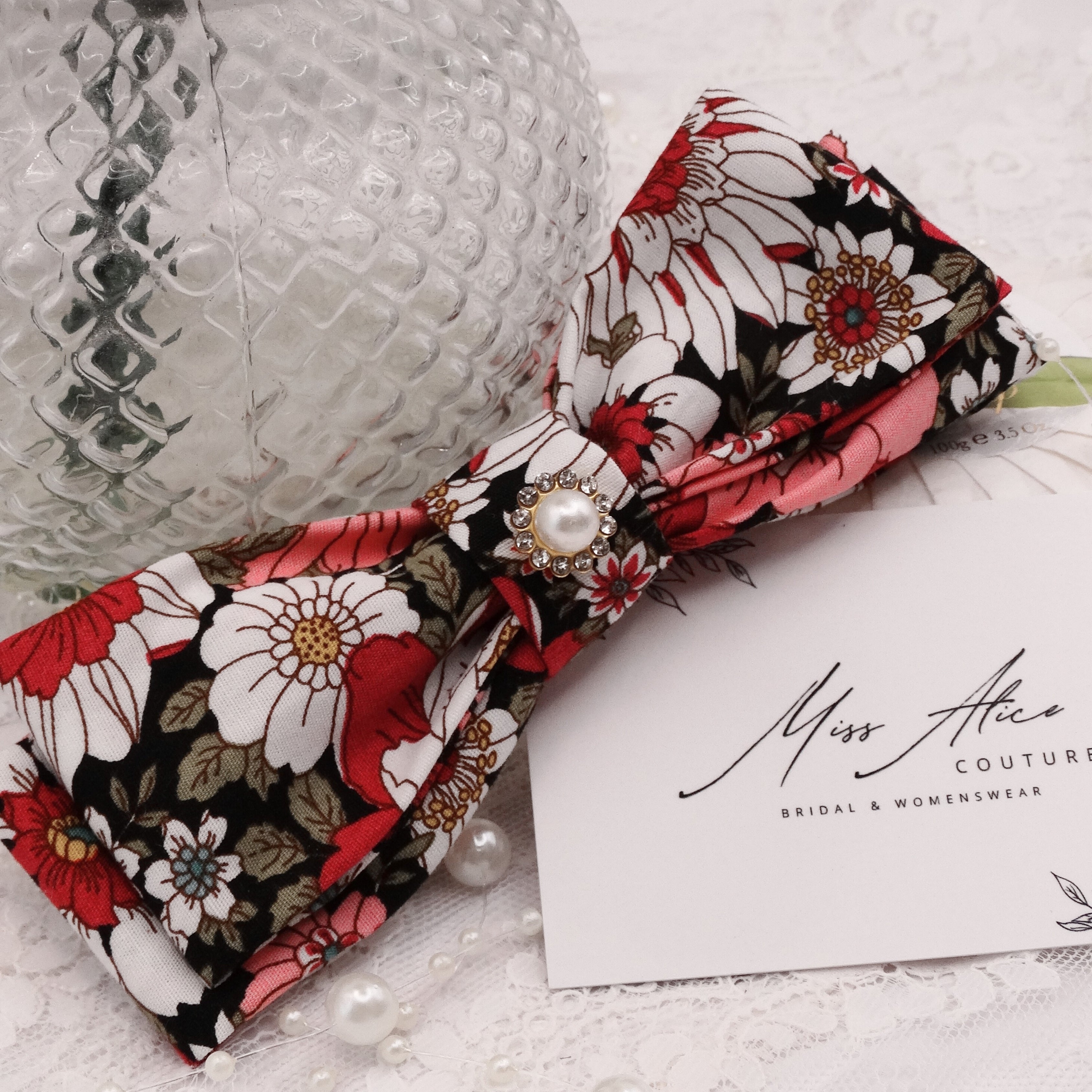 Gia Mini Bow | Dark Pink with Green Accents | Hair Clip Accessory
