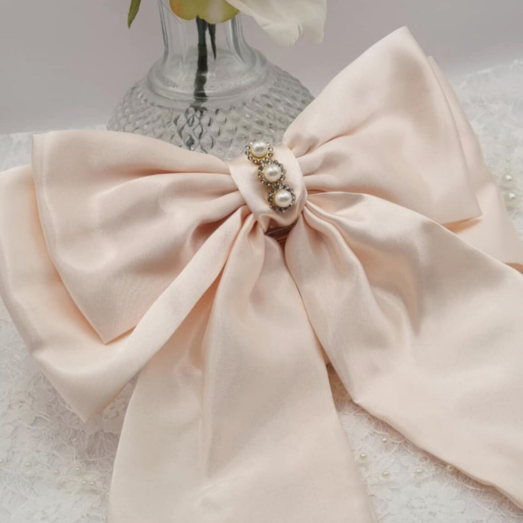 Angel Satin Bow | Silky Satin Bow with Pearls & Diamanté