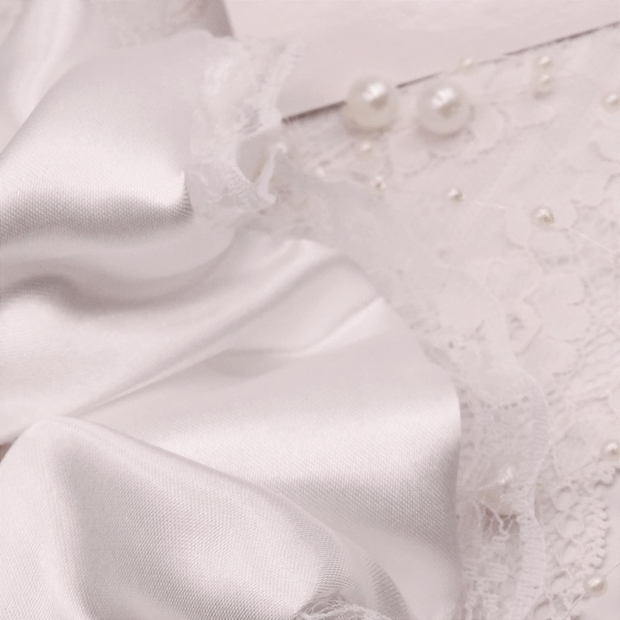 Brielle Satin Scrunchie | Delicate Soft White with Lace Trim