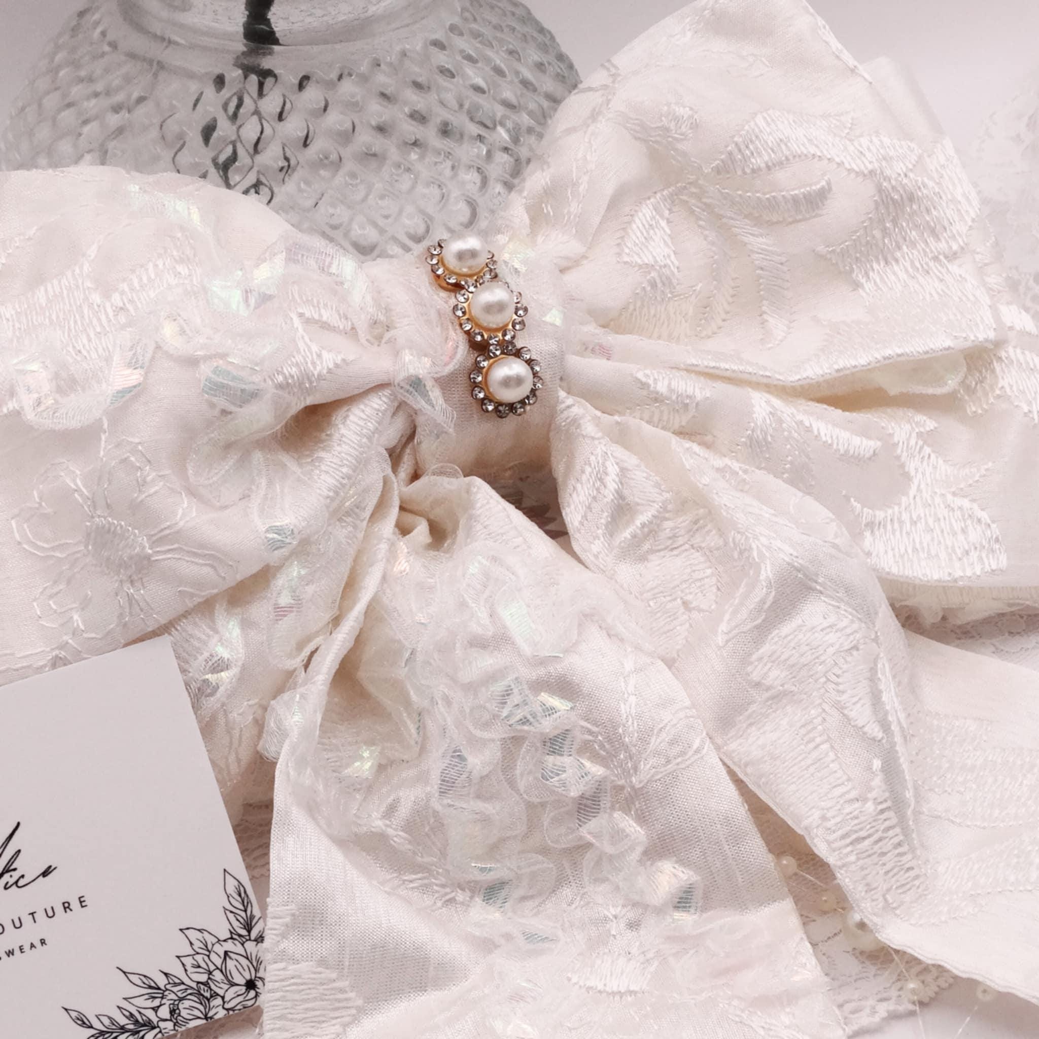 Aurora Cream Hair Bow | Pearl & Sequin Bow with Diamanté