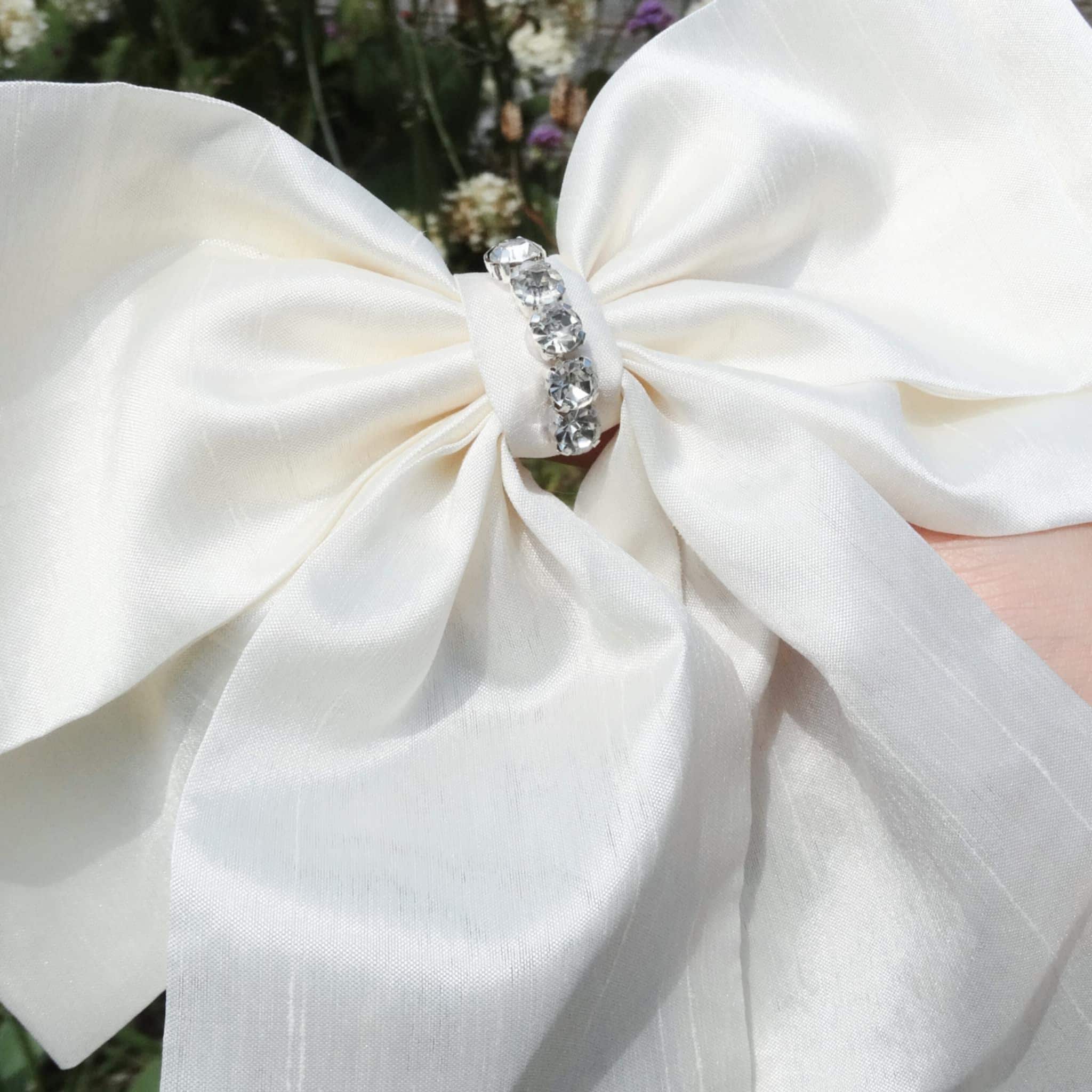 Isla Dupion Silk Bow | Soft Cream Ivory with Pearl & Diamanté Detail