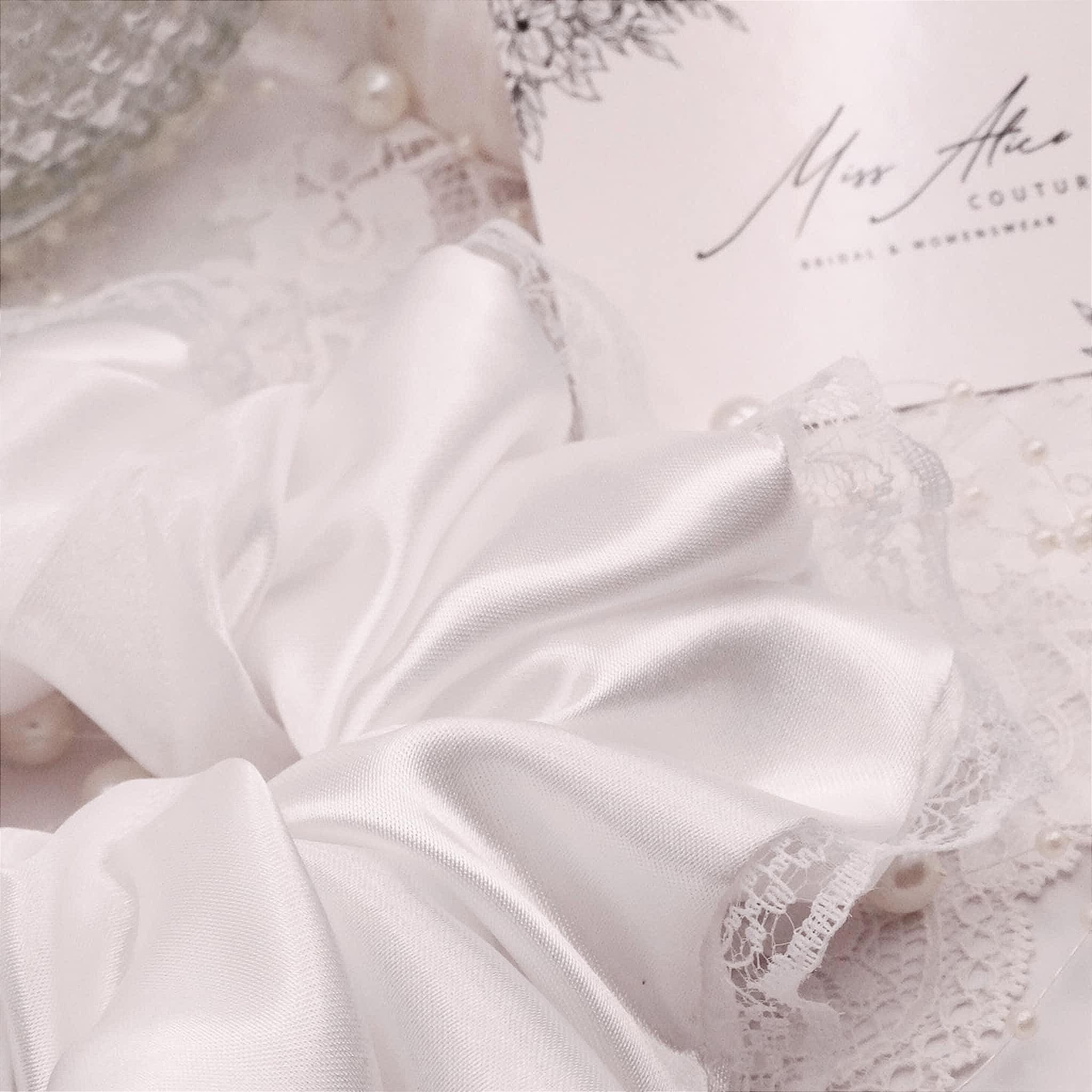 Brielle Satin Scrunchie | Delicate Soft White with Lace Trim
