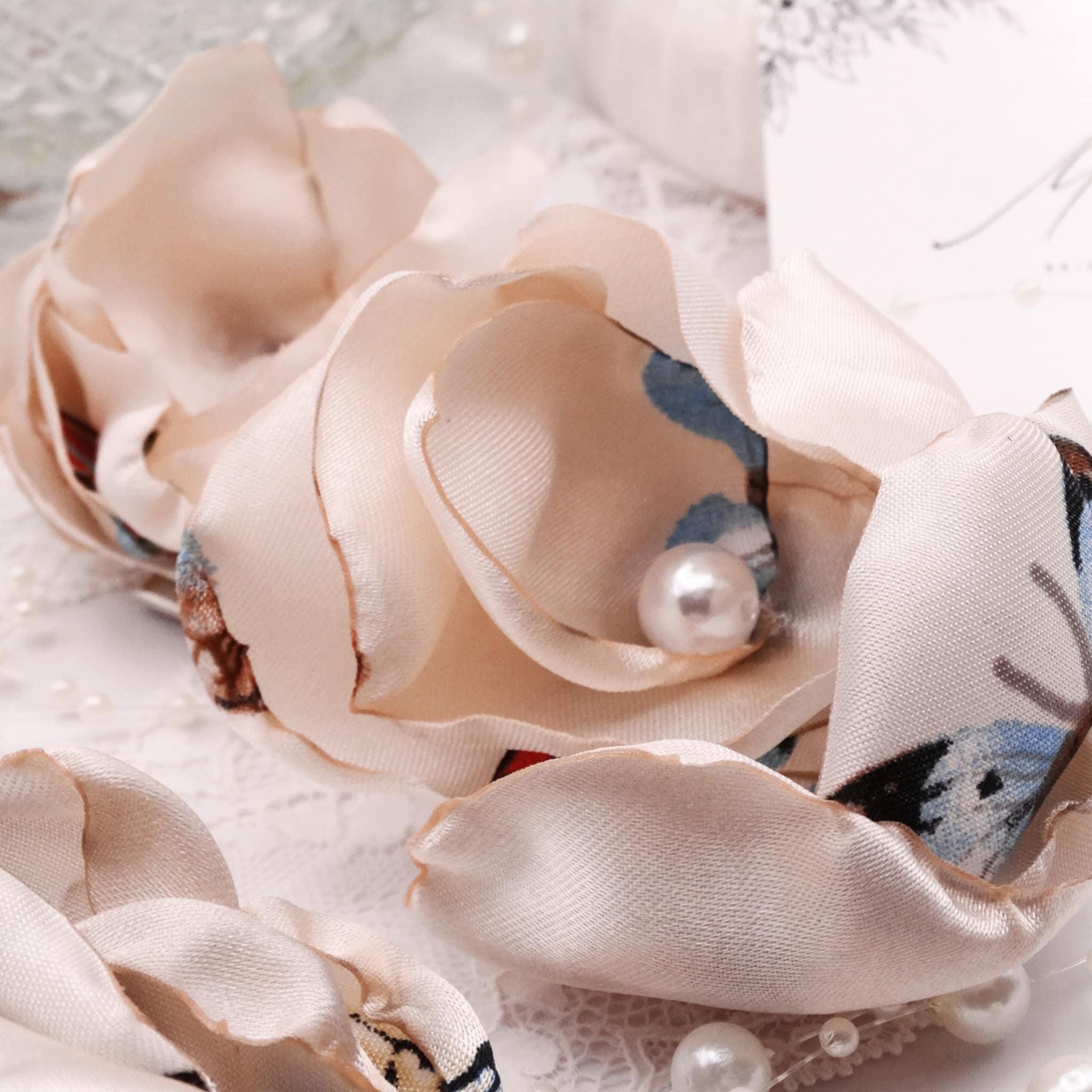 Rosaline Satin Flower Hair Clip with Hanging Pearl Chain | Pink Hair Accessory