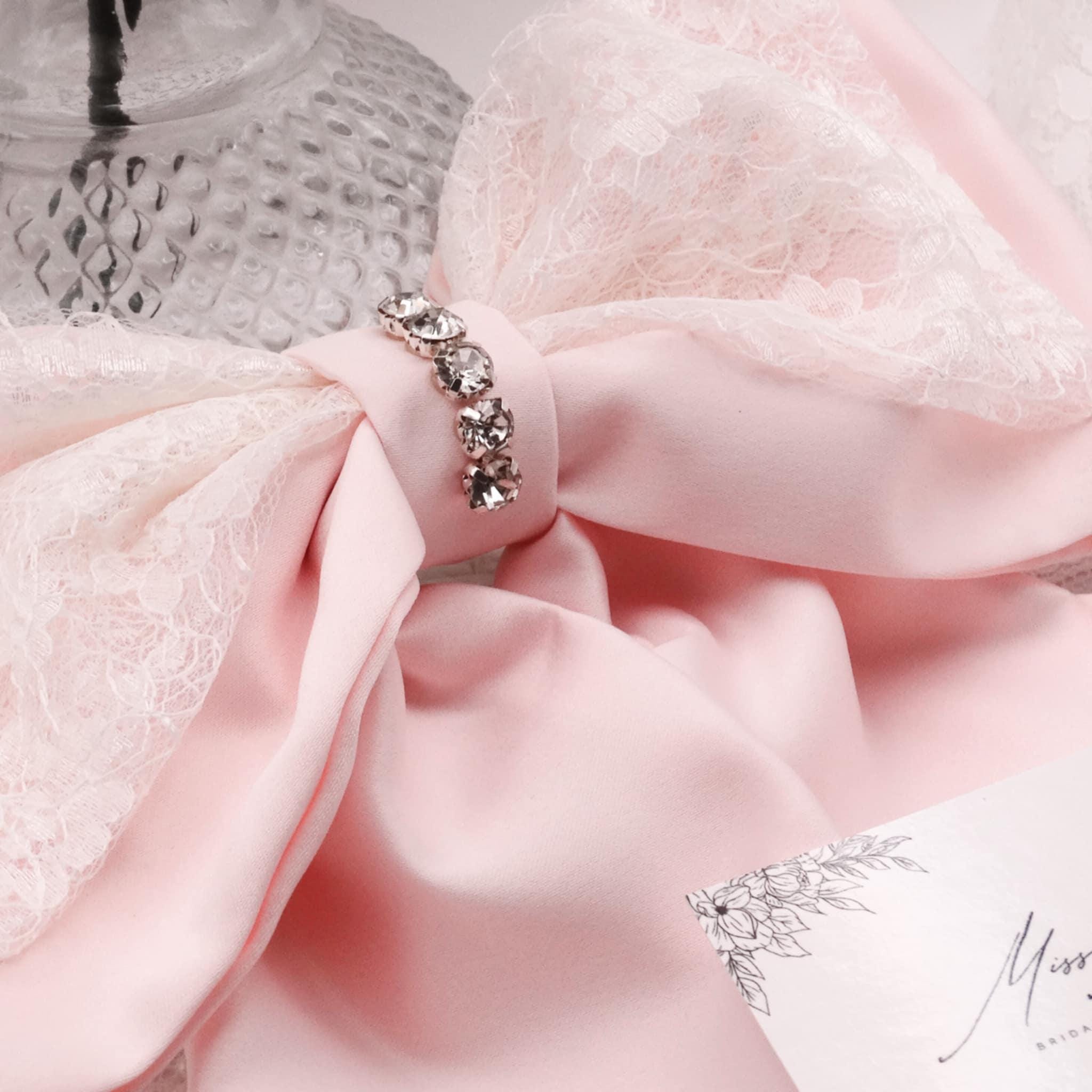 Estrella Pink Hair Bow | Lace & Pearl Bow with Diamanté