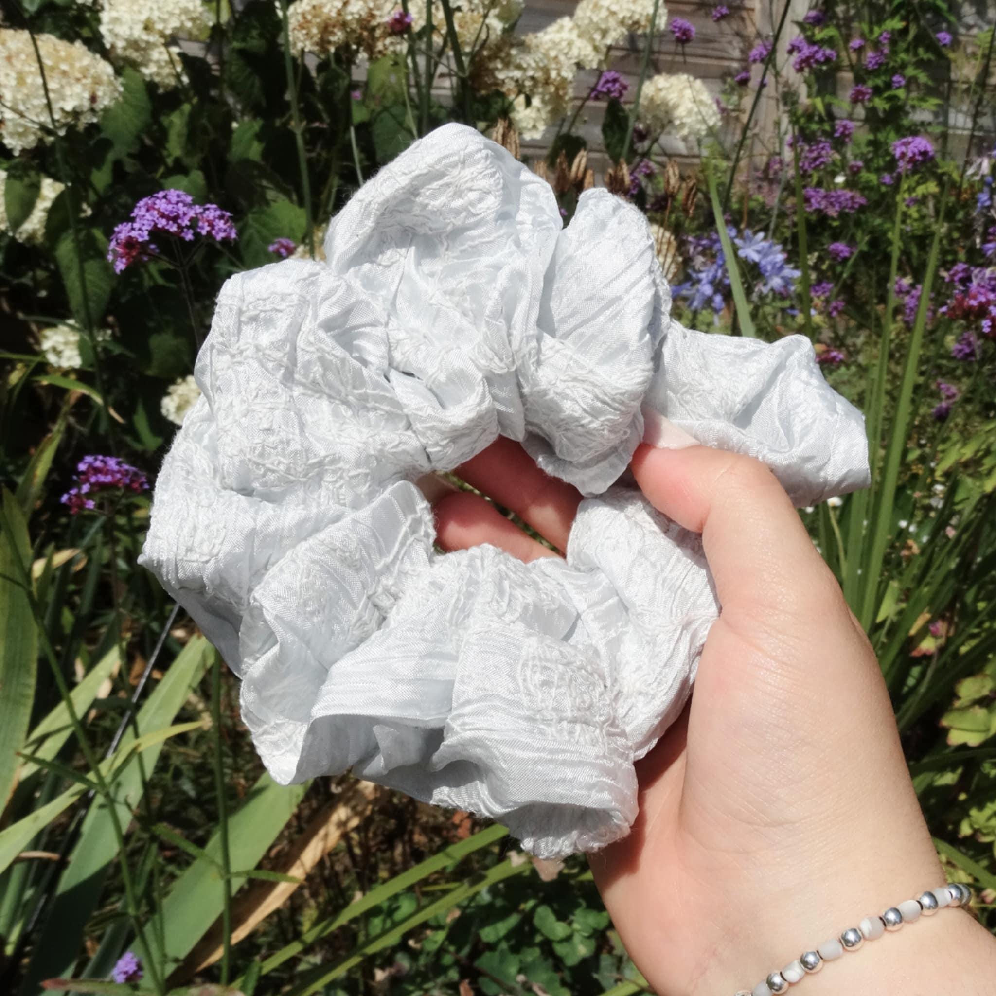 Lily Soft Light Blue Scrunchie | Detailed Fabric