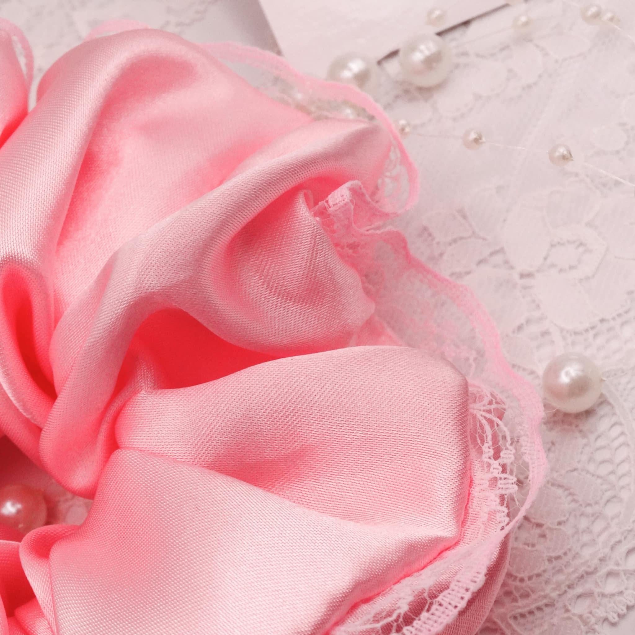Blossom Satin Scrunchie | Delicate Pink with Lace Trim