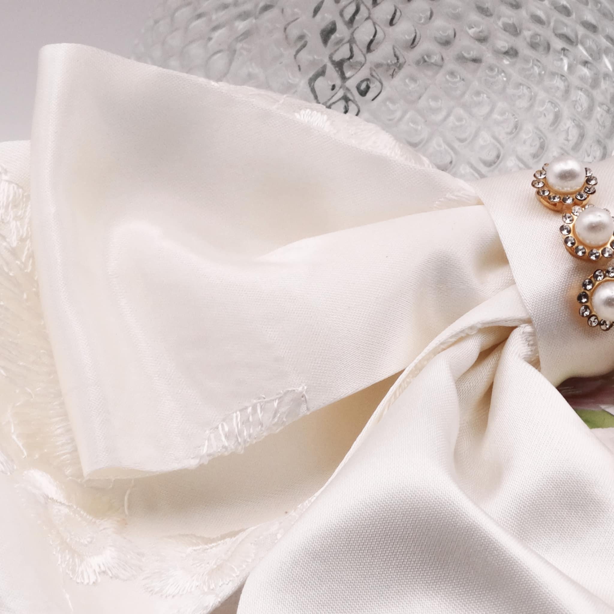Isabelle Soft Cream Bow | Lace Appliqué & Pearl Bead Diamond Detail