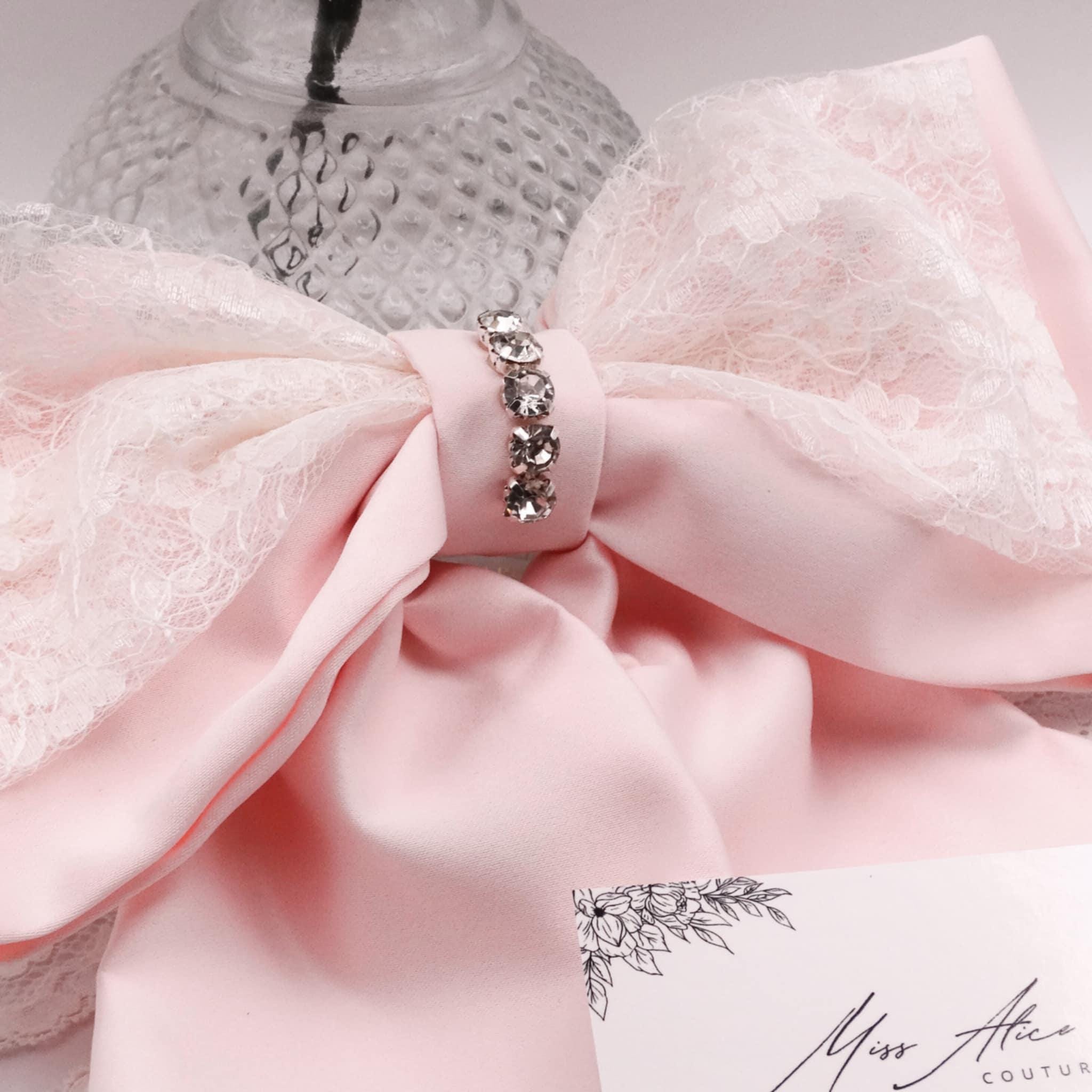 Estrella Pink Hair Bow | Lace & Pearl Bow with Diamanté