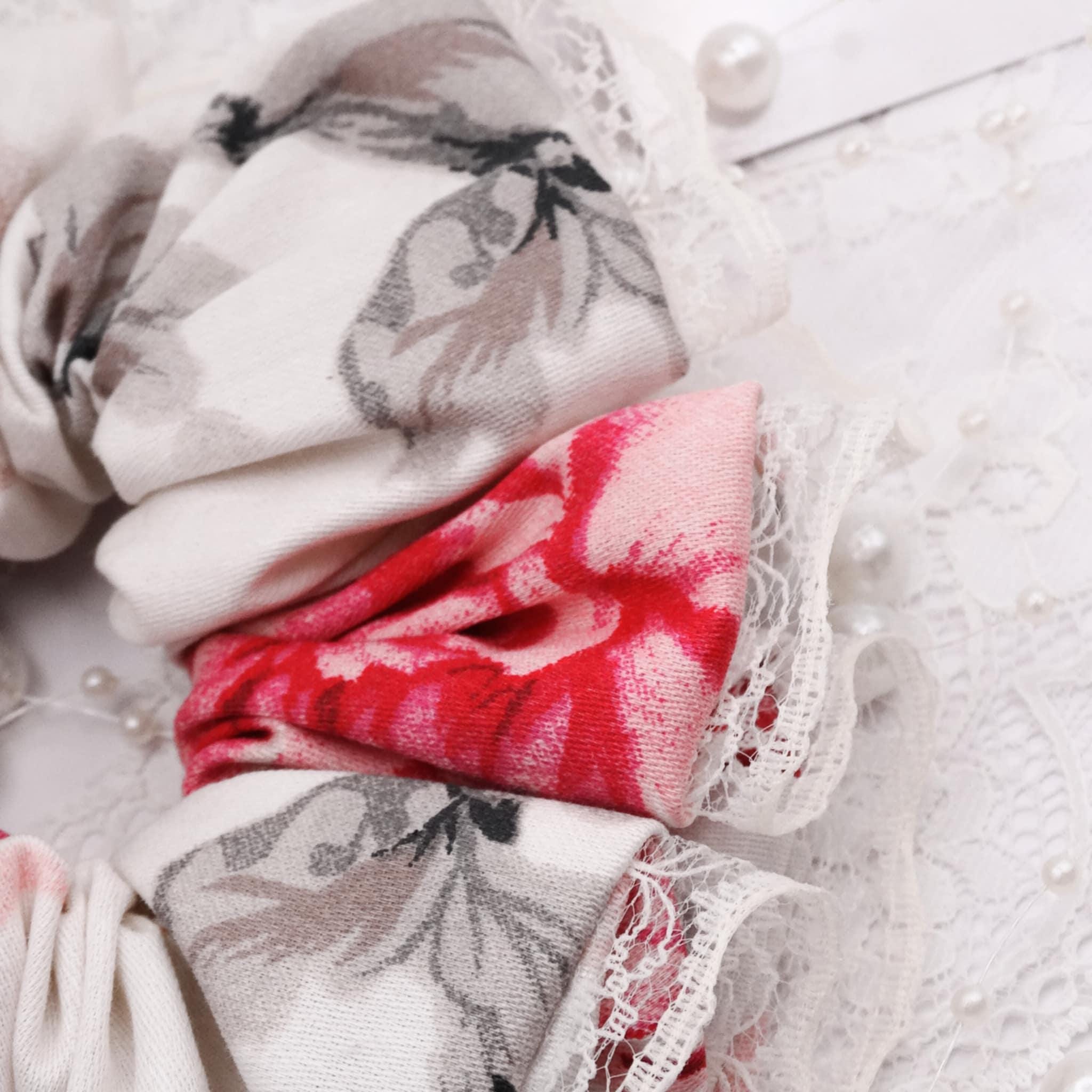 Layla Cotton Scrunchie |  Soft Beige Cream Pink with Lace Trim