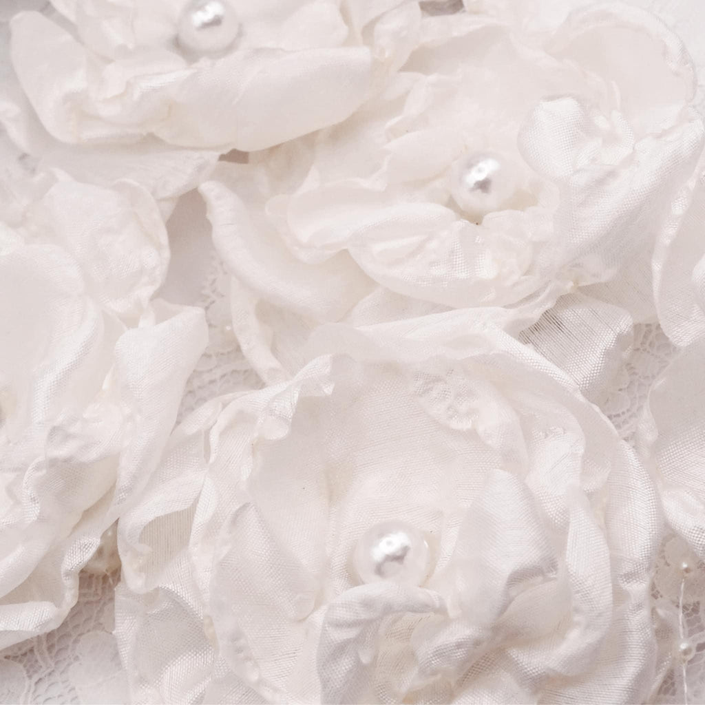 Primrose Silk Flower Hair Clip with Hanging Pearl Chain | Ivory Hair Accessory