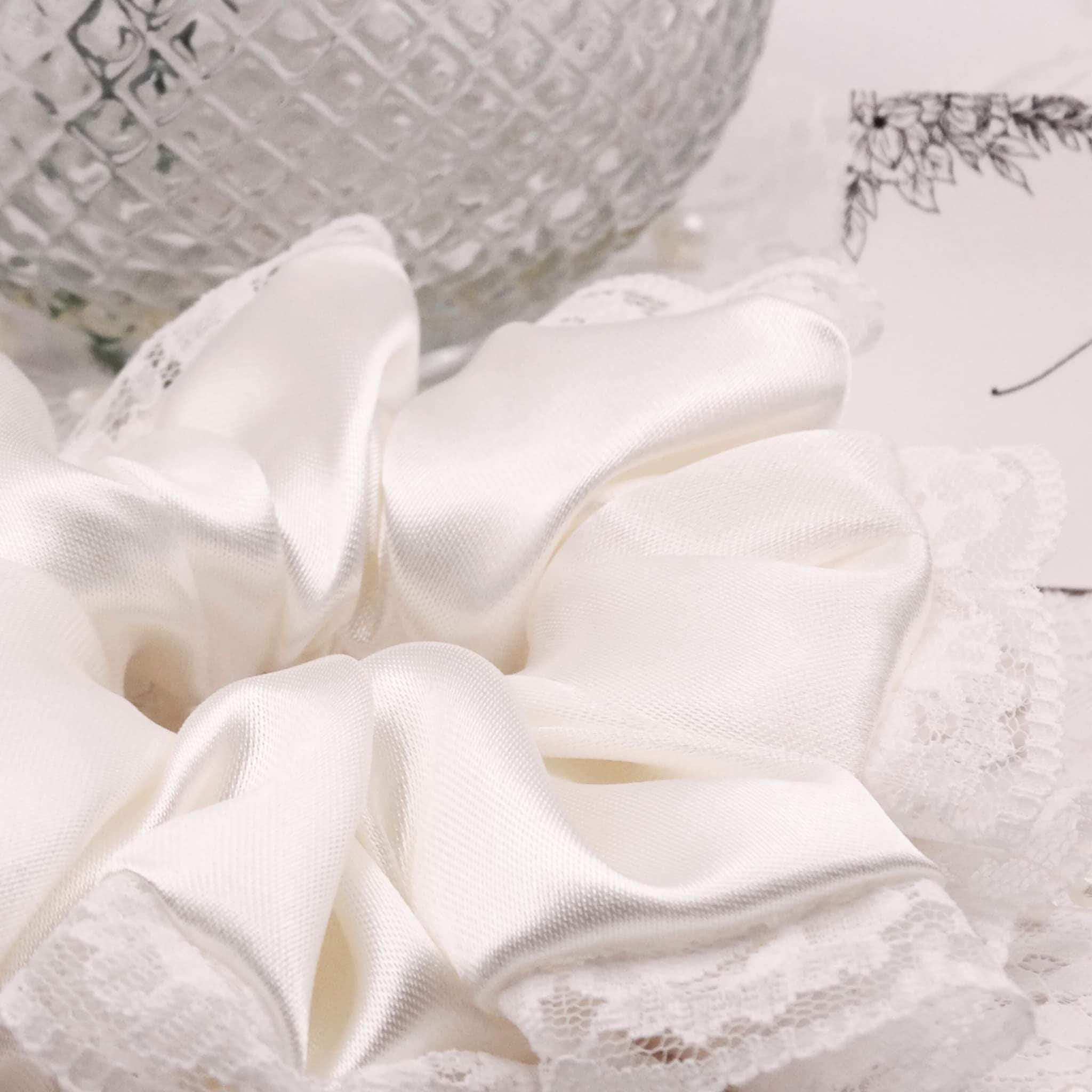 Stella Satin Scrunchie | Soft Cream Ivory with Lace Trim
