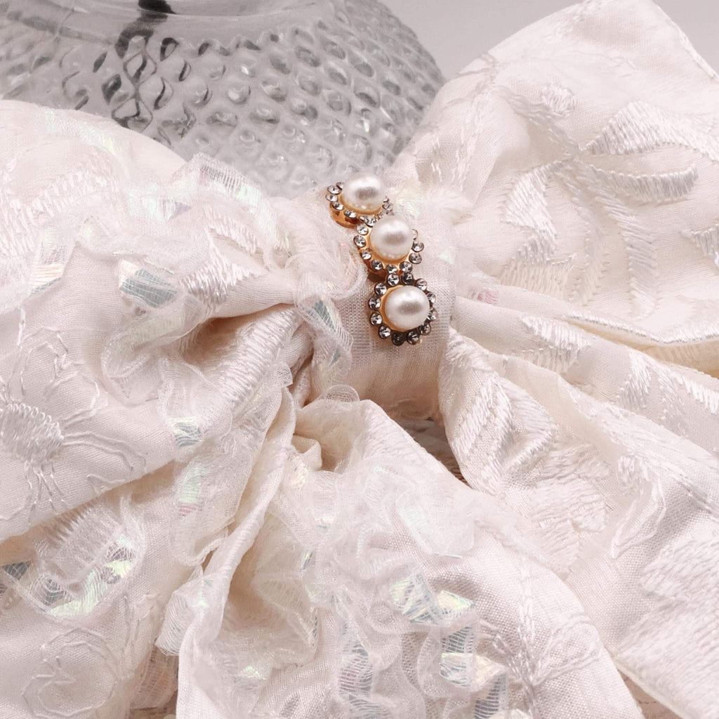 Aurora Cream Hair Bow | Pearl & Sequin Bow with Diamanté