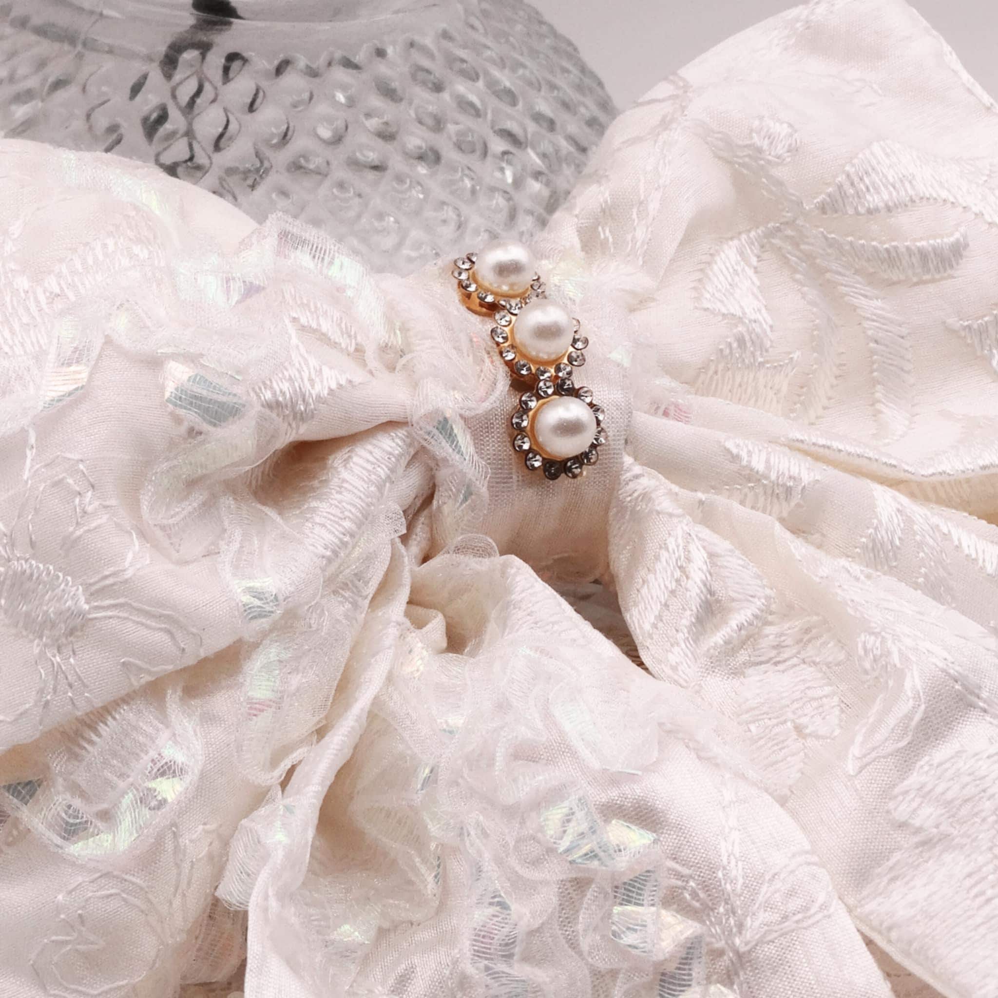 Aurora Cream Hair Bow | Pearl & Sequin Bow with Diamanté
