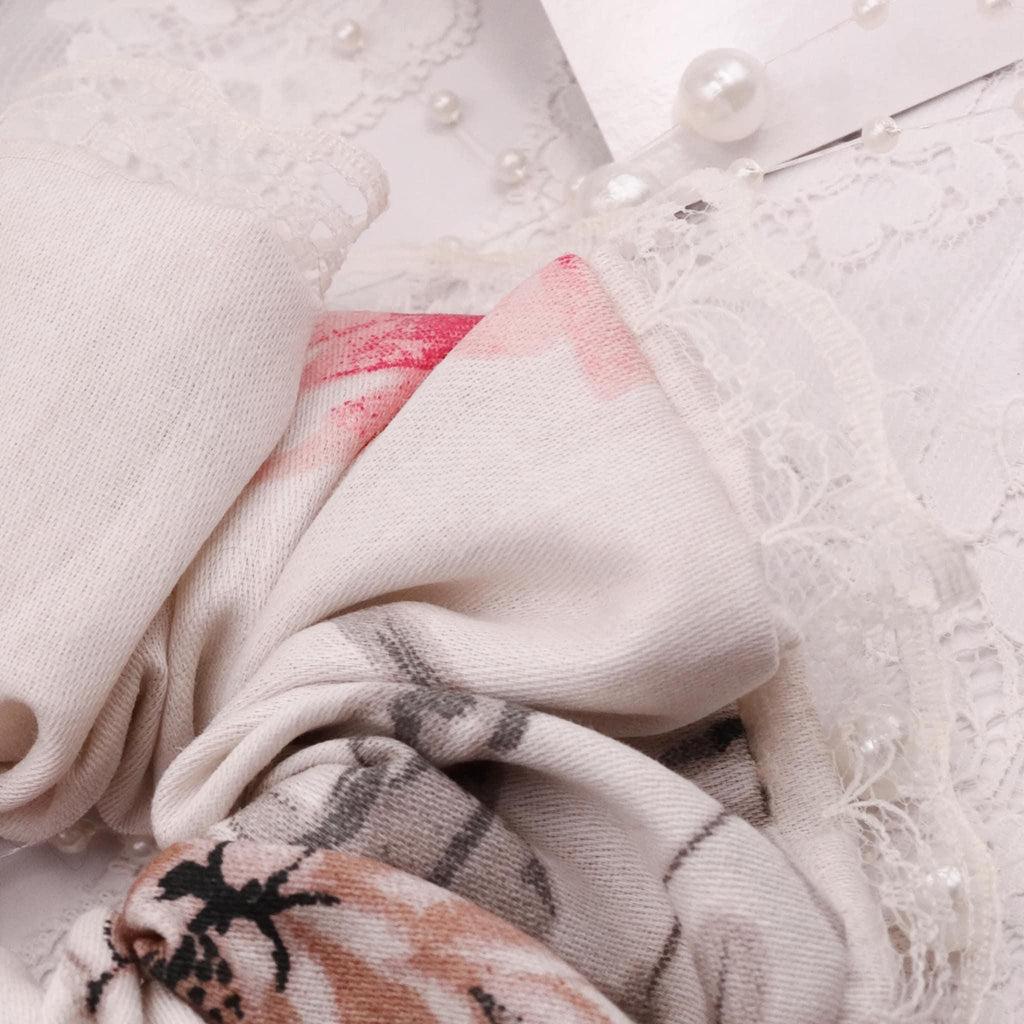 Layla Cotton Scrunchie |  Soft Beige Cream Pink with Lace Trim
