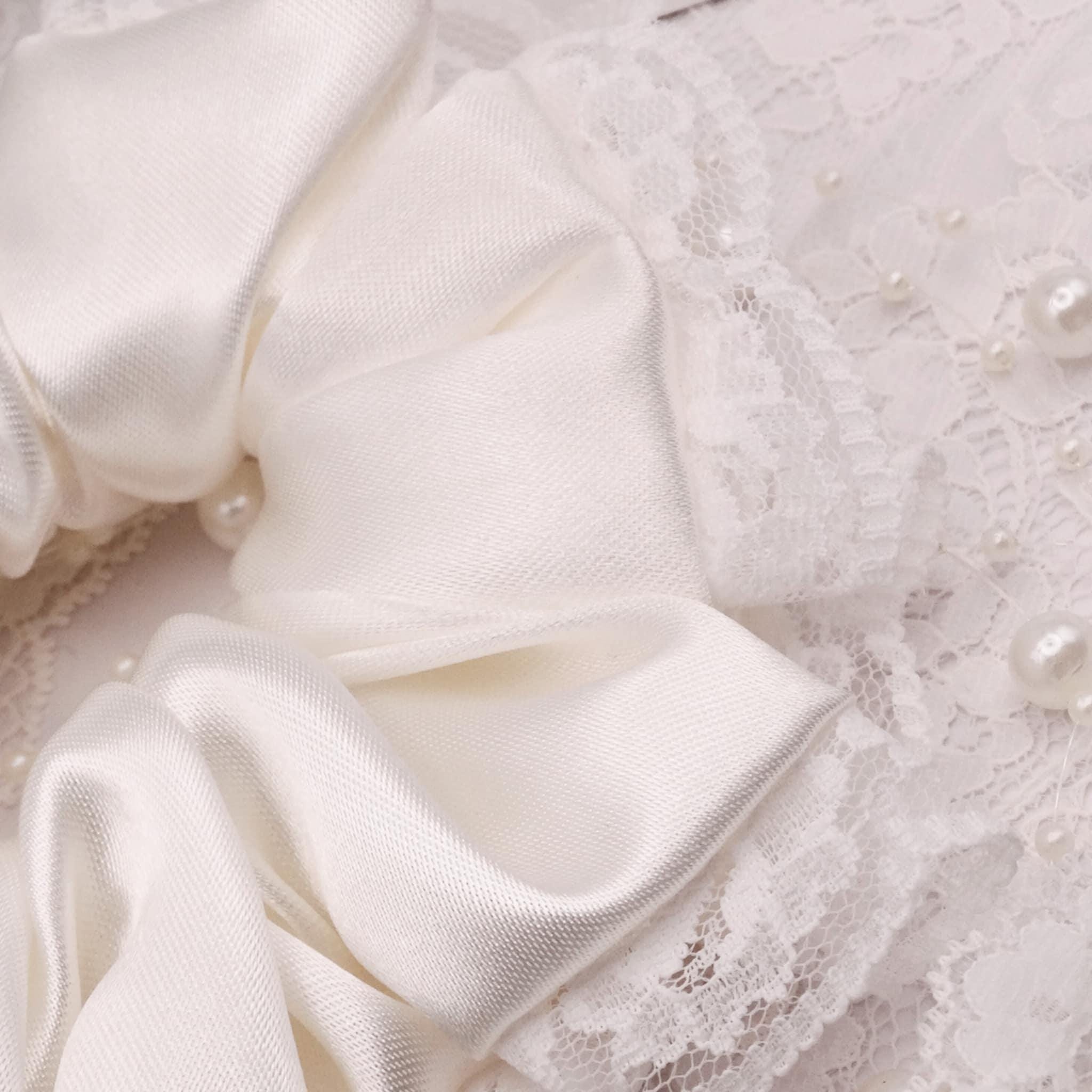 Stella Satin Scrunchie | Soft Cream Ivory with Lace Trim