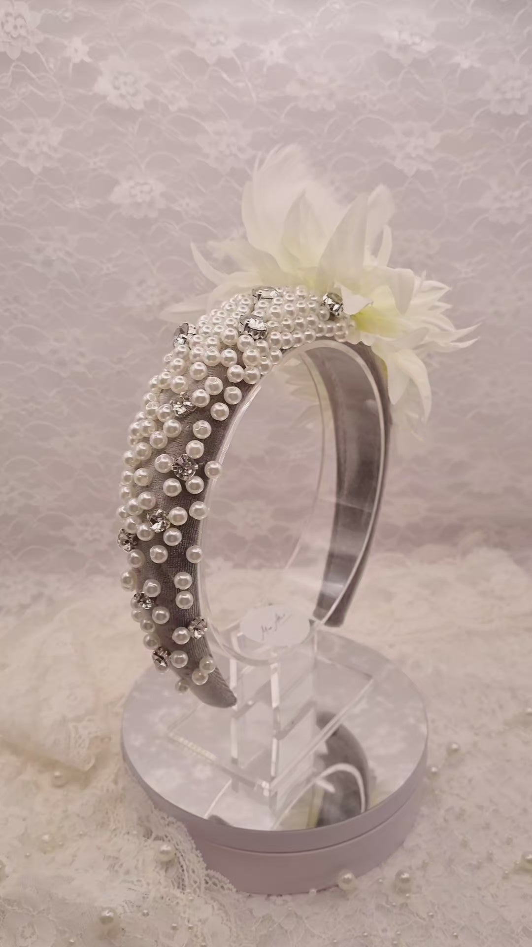 White/Grey Pearl Feather Headband | Handmade Pearl & Crystal Hairpiece | Bridal | Race Day Headband | Classic Vintage Style