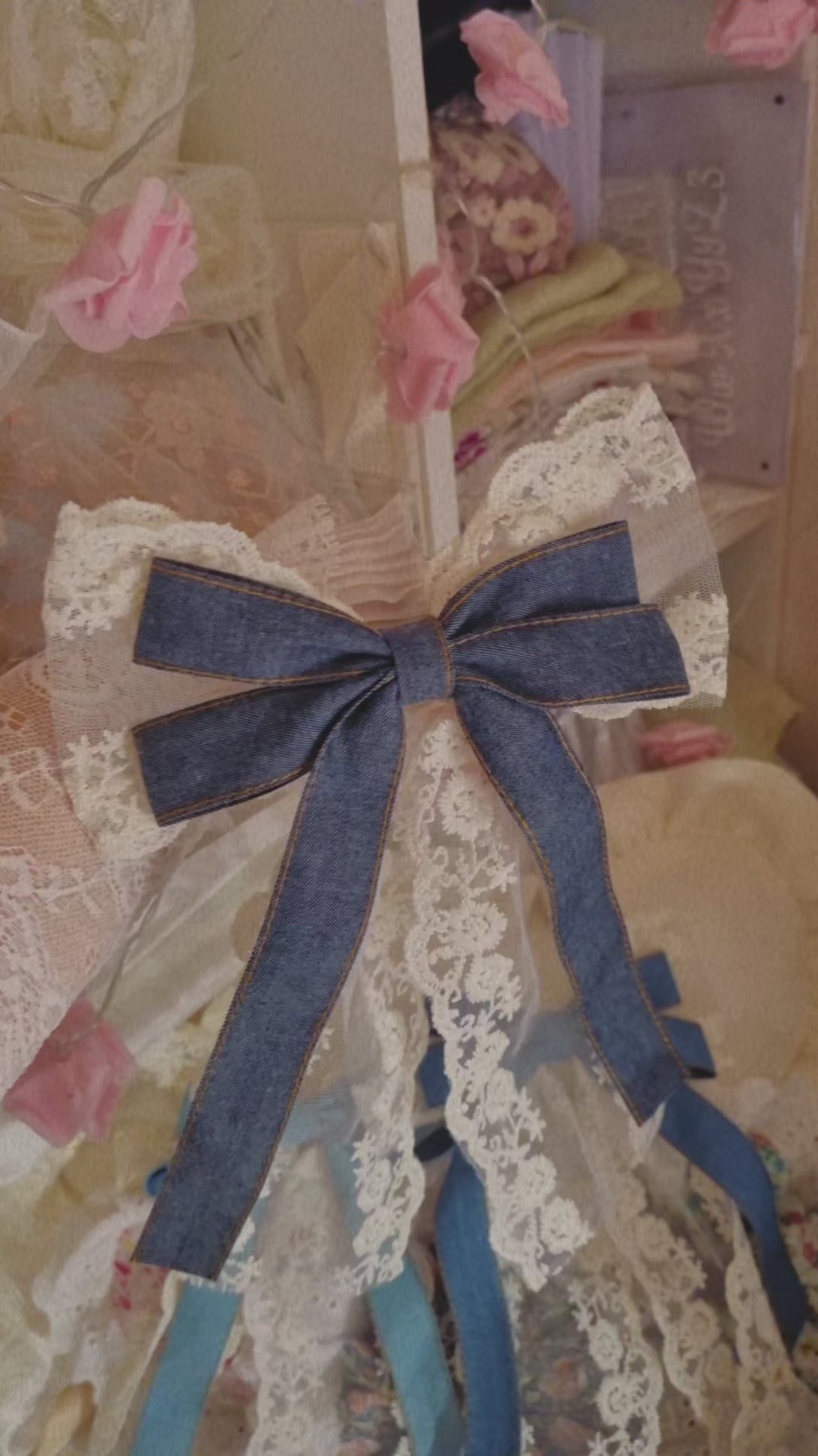 Dark Denim Lace Hair Bow Clip | Handmade Denim Lace Bow | Elegant Hair Clip for Everyday & Occasion Wear